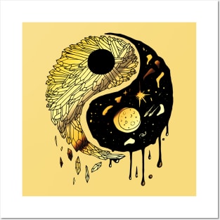 Gold Yin Yang Crystals and The Night Sky Posters and Art